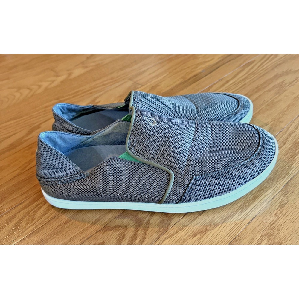 OLUKAI NOHEA MESH SHOES Gray Lime MENS Sz 10.5 Casual Comfort Preppy Outdoor
